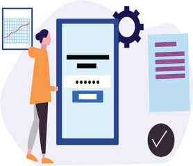 Girl is checking registration on mobile phone.