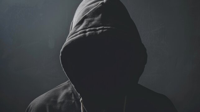 Man in black hoodie standing in dark room