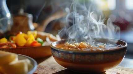 Steaming bowl of soup