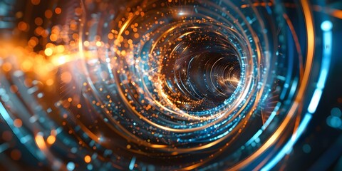 Model of particle accelerator demonstrates quantum speed and energy interactions effectively. Concept Particle Physics, Quantum Mechanics, Energy Interactions, Particle Accelerator Model