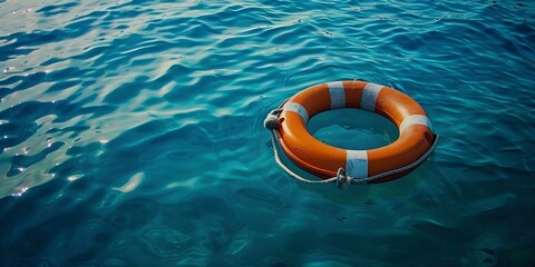 The Symbolism of a Blue Sea Lifebuoy Safety and Rescue in Water. Concept Water Safety, Lifebuoy Symbolism, Sea Rescue, Blue Color Meaning