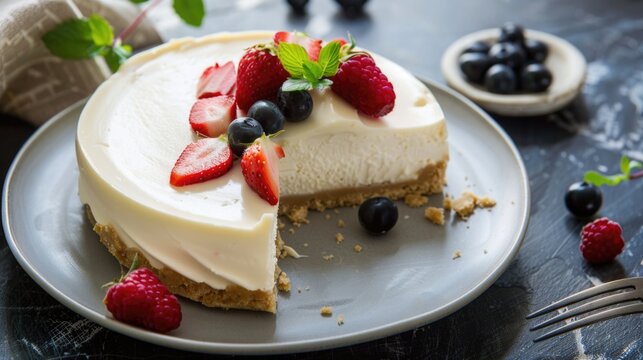 Cheesecake slice with berries on plate