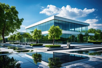 Obraz premium Reflective glass building in water