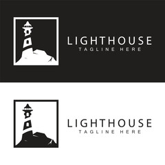 Lighthouse logo vector beacon tower ship signal simple beach port design template