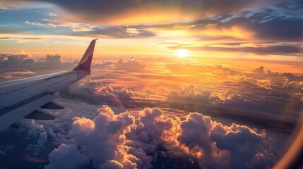 Obraz premium Sunset clouds viewed from an airplane in the sky landscape