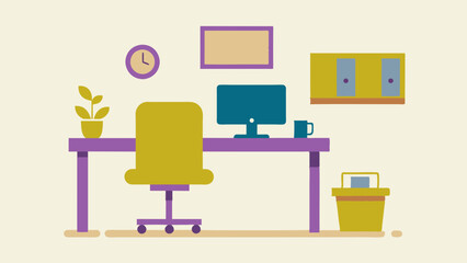 Office interior with desk and chair. An office interior with a desk and chair provides a professional and comfortable workspace.