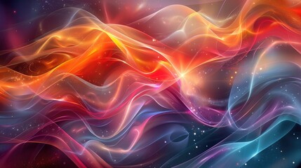 Abstract artistic background with overlapping, transparent waves and curves, accented by a bright, shiny finish