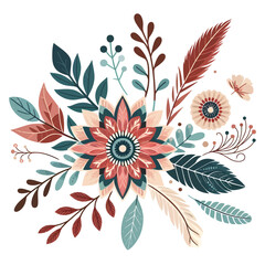 Flower and leaves boho style vector illustration