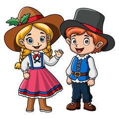 Couple kids cartoon wearing costume denmark