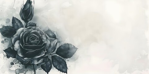 Watercolor background of a black rose with space for a funeral invitation or condolence card. Concept Funeral Invitation, Condolence Card, Watercolor Art, Black Rose, Mourning Design