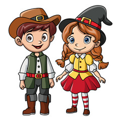 Couple kids cartoon wearing costume denmark