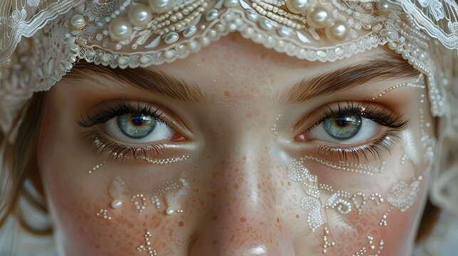 Exquisite Flapper Era Headband with Delicate Lace Pearls and Geometric Patterns