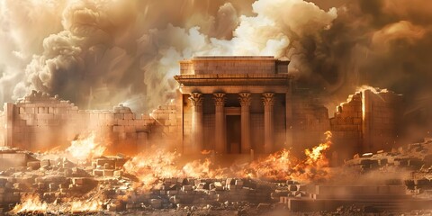 Fototapeta premium Destruction of Ancient Jewish Temples on the Solemn Day of Tisha B'Av in History. Concept History, Jewish culture, Religious rituals, Ancient temples, Tisha B'Av