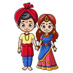 Couple kids cartoon wearing costume India