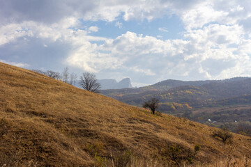 the beginning of autumn, walks in the highlands, panoramic views and glades with dried vegetation