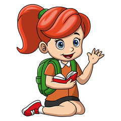 Happy happy school girl cartoon 