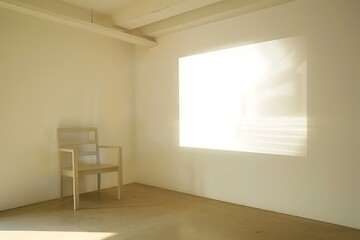 A quiet gallery corner featuring an experimental video art installation projected onto a plain white wall, emphasizing the interplay of light and shadow. 
