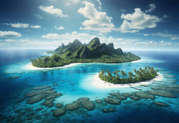 Fototapeta premium Drone view, Eagle Eye view of beautifule Remote Island with blue sea water and clear sky