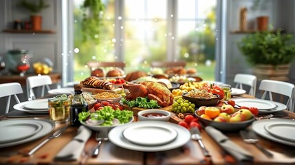 table with a lot of food on it