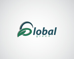 creative g-shaped globe combined with waving leaves logo