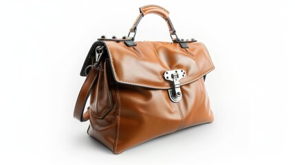 brown leather handbag with a metal handle