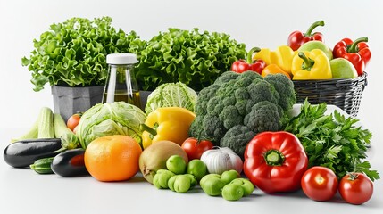 variety of fresh vegetables and fruits in a basket