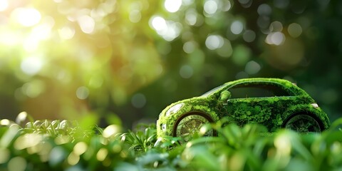 Ecofriendly electric car with low emissions and green technology. Concept Ecofriendly Cars, Low Emissions, Green Technology, Electric Vehicles, Sustainable Transportation