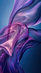 Ethereal Elegance, A Minimalist Digital Portrayal of a Winged Purple Entity with Fabric-Like Wings in Fluid Motion on a Dark Blue Backdrop