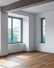 Fototapeta premium Empty room interior with no furniture, window lighting and copy space. Real Estate concept image or interior design concept.