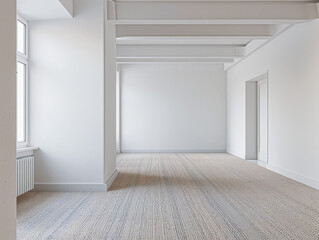 Fototapeta premium Empty room interior with no furniture, window lighting and copy space. Real Estate concept image or interior design concept.