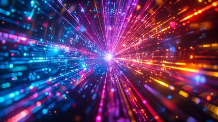 Fototapeta premium Futuristic Background with Colorful Laser Beams and Radiant Light Burst
