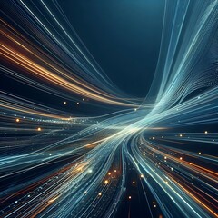 Fototapeta premium Modern abstract high-speed movement. Dynamic motion light trails on dark blue background. Futuristic, technology pattern for banner or poster design background concept.