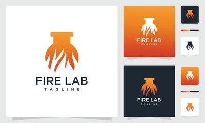 Fire laboratory glass tube vector logo inspiration. fire lab idea icon.