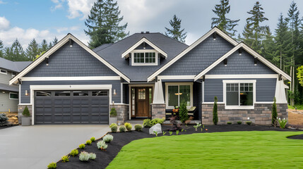 A gray ranch style model house