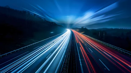Fototapete A long exposure photo of a highway at night © mustkim