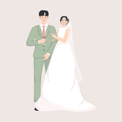 Young Couple Wedding Handdrawn Illustration