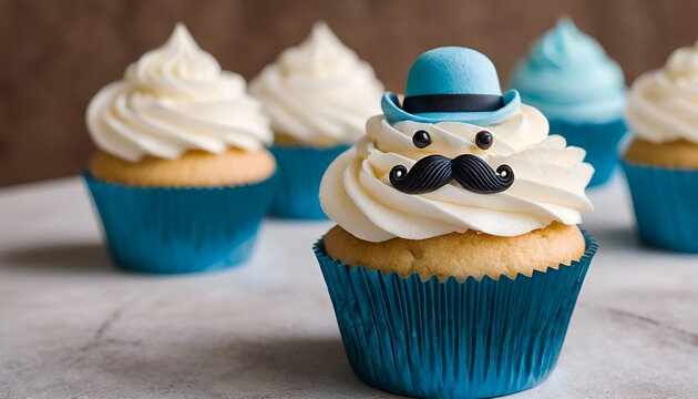 father's day cupcake decorated with a mustache and a hat - Powered by Adobe