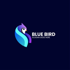 Vector Logo Illustration Blue Bird Gradient Colorful Style