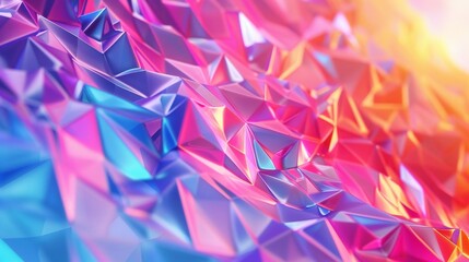Vibrant low poly geometric patterns dance across the backdrop, infusing the space with energy and vibrancy.
