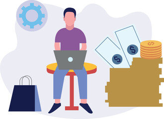 A boy is working online on laptop.