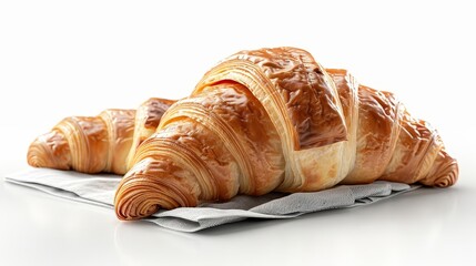 couple of croissants sitting on a napkin