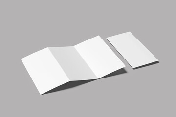 Blank DL trifold brochure mockup high angle view