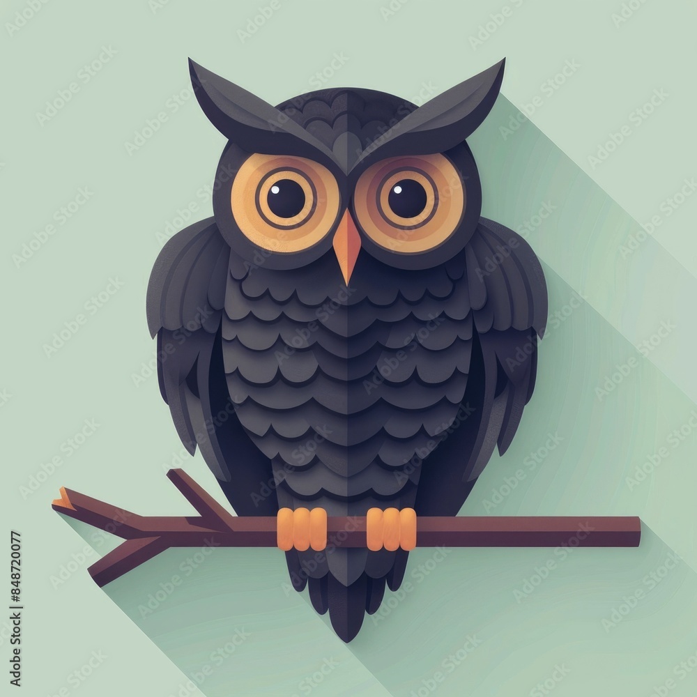 Aufkleber flat of an owl perched on a tree branch featuring a simple minimalist design with clean lines flat c
