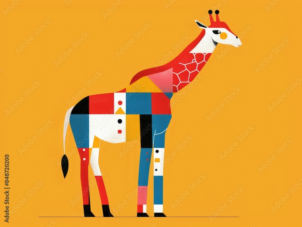 Poster minimalistic and vibrant giraffe with geometric shapes and bold color blocks a modern abstract and c