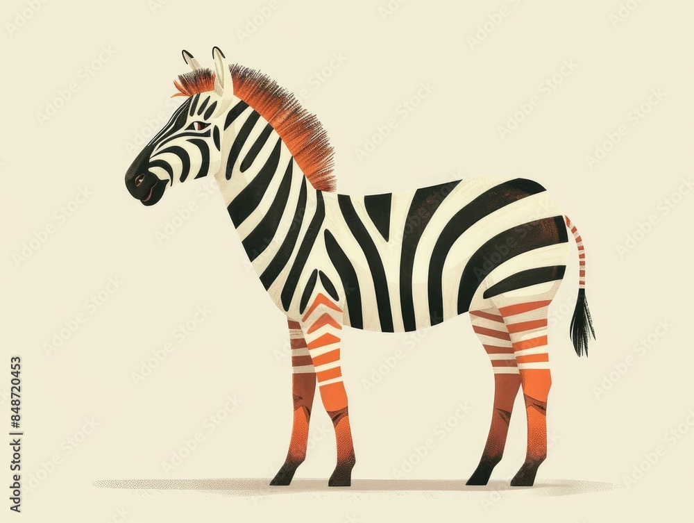 Poster minimalist and clean of a zebra with a simple yet striking black and white striped pattern designed 