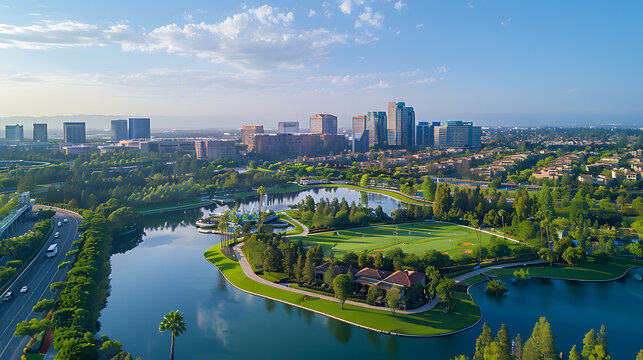 Aerial view of the downtown Irvine, California skylineAerial view of the downtown Irvine, California skyline
