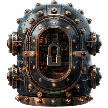 recommend clip art: Cybernetic Shield, High-tech design with glowing lines, Digital Security on a transparent background. Generative AI