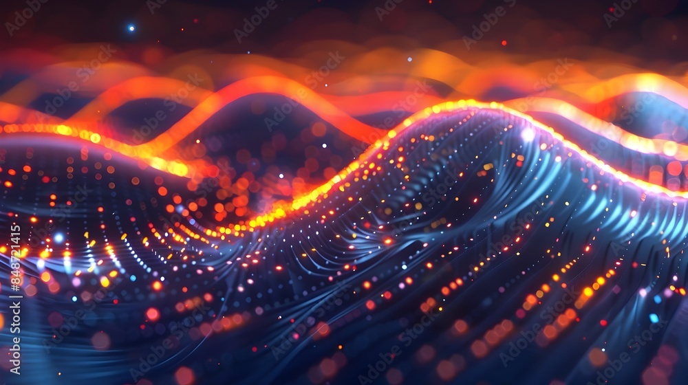 Poster mesmerizing holographic light effects with glowing trails and particle flows in dynamic digital art