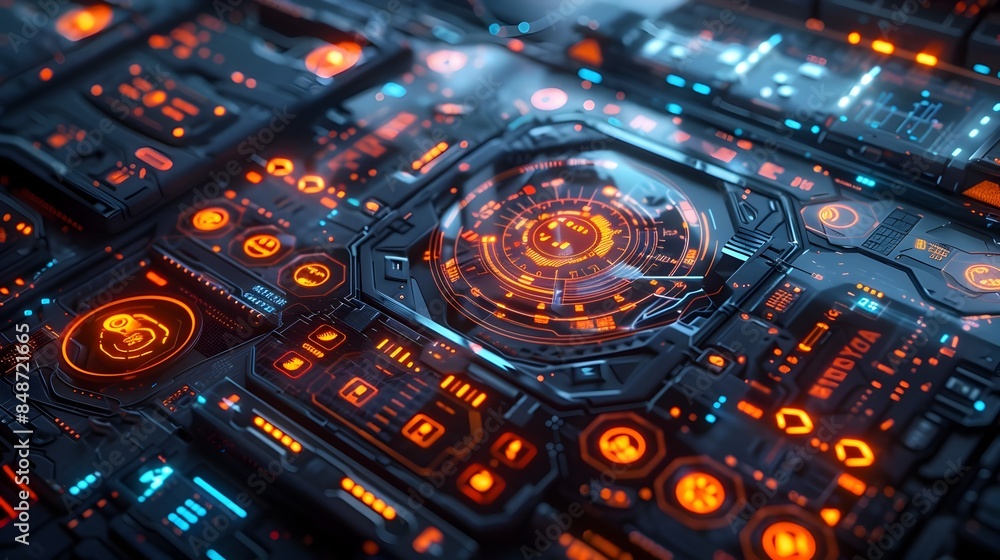 Aufkleber vibrant futuristic holographic user interface with floating touch controls and digital artwork