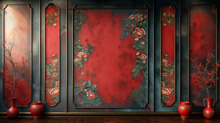 赤色の中華柄背景フレーム